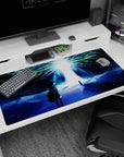 Mystical 40x20 anime desk mat featuring Eren Yeager and Ymir Fritz beneath the radiant Paths Tree, with deep blues and cosmic greens for a stunning effect