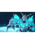 Anime desk pad 40x20 inches with neon crystal mecha hero armor and gold horns on dark background.