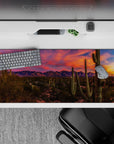 36x16 inches mouse pad with desert sunset design, blending vibrant pinks, oranges, and cacti for a wild, Southwestern energy.