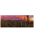 Compact 32x12 inches mouse pad with desert sunset, blending vibrant pink and orange skies with towering cacti for a bold desk aesthetic.