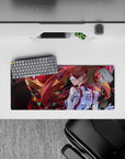 28x12 inches mouse pad with Asuka Langley Shikinami and Unit-02, featuring deep reds, fierce greens, and fiery action for a bold design.