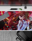 40x20 inches mouse pad with Asuka Langley Shikinami and Unit-02, featuring deep reds, fierce greens, and fiery action for an anime-inspired vibe.