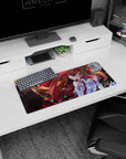 My Hero Academia mouse pad, 28x12 inches, featuring Asuka Langley Shikinami and Unit-02, with deep reds and fierce greens for an intense look.