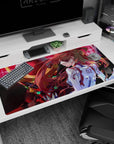 Large 40x20 inches mouse pad with Asuka Langley Shikinami and Unit-02, deep reds, fierce greens, and fiery action for a bold Evangelion look.