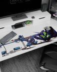 Bold 40x20 anime desk mat showcasing Evangelion Unit-01 aiming the positron rifle in a stunning, tactical mecha display
