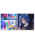 32x16 inches anime girl mouse pad with blue-bobbed heroine by a neon vending machine at night.