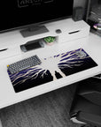 Artistic 32x12 inches mouse pad with the Paths Tree glowing against a midnight sky, offering a minimalist, mysterious design.