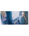 32x16 inches anime girl mouse pad with mint hoodie blonde in neon vending machine city scene.