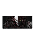 Mouse pad featuring Ichigo Kurosaki, 28x12 inches, with Hollow mask, Vasto Lorde form, and bloodstained chaos for intensity.