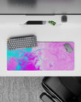 28x12 inches mouse pad with vibrant liquid patterns in pink, purple, and turquoise, ideal for creating a playful and inspiring desk setup.