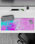 32x12 inches mouse pad with bold liquid abstract patterns in pink, purple, and turquoise, perfect for brightening and energizing your workspace.