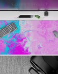 40x20 inches desk pad showcasing bold liquid abstract patterns in pink, purple, and turquoise, ideal for sparking creativity and brightening your desk setup.