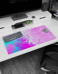 Artistic 32x16 inches mouse pad showcasing swirling hues of pink, purple, and turquoise in a liquid design, perfect for sparking creativity at your desk.