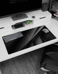 Artistic 32x16 inches mouse pad showcasing bold geometric layers in black and gray, perfect for creating a visually dynamic, minimalist desk setup.