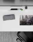 14x10 inches anime mouse pad in silvery grays and smoky tones, quietly dramatic gothic vibe.
