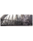 Gothic anime girl desk mouse pad 32x12 inches with cathedral spires, iron balcony, and lace dress.