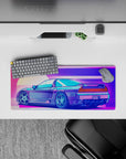 28x12 inches mouse pad with the Neon Racer Drift, showcasing retro racing vibes and vaporwave aesthetics with a sleek sports car.
