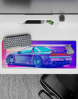 32x12 inches mouse pad with the Neon Racer Drift, capturing retro racing spirit with a neon sunset and sleek sports car design.