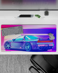 32x16 inches mouse pad with the Neon Racer Drift, showcasing a sleek sports car and neon-lit sunset in a retro racing style.