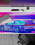 40x20 inches desk pad with the Neon Racer Drift, featuring a neon-lit sunset and sleek sports car, perfect for fans of retro racing and vaporwave aesthetics.