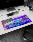 Modern 32x16 inches mouse pad featuring the Neon Racer Drift, with a neon-lit sunset and sleek sports car, evoking retro racing and nostalgia.