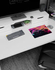 Iconic 14x10 mouse pad celebrates retro racing with a striking blend of neon colors and 80s aesthetics