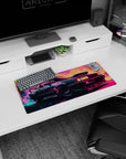 Dynamic Neon Turbo Drift artwork on 28x12 mouse pad perfect for fans of 80s nostalgia and vaporwave themes