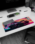 Small but impactful 32x12 mouse pad showcases Neon Turbo Drift's vibrant neon car for immersive nostalgia