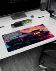 Retro car artwork on 32x16 mouse pad captures the excitement of 80s racing with a vaporwave twist