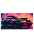 Neon Turbo Drift mouse pad 32x16 featuring retro car in neon tones for dynamic gaming or workspace energy