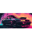 Neon Turbo Drift mouse pad 36x16 with vibrant neon car for bold retrofuturism and retrowave decor