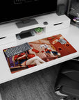 32x16 inches anime girl mouse pad showing cheongsam girl and silver twin-tails girl holding a lantern.