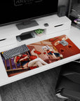 36x16 inches anime girl desk pad featuring cheongsam girl and silver twin-tail girl holding a lantern.