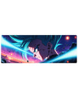 Compact 32x12 inches mouse pad with Goku in Super Saiyan form, surrounded by vibrant energy and colors, perfect for smaller desk setups.