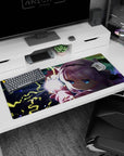 36x16 inches Kanna Kamui desk pad from Miss Kobayashi's Dragon Maid casting a spell with crackling orb.