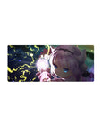 28x12 inches anime girl mouse pad with Kanna casting lightning over a swirling night-sky background.