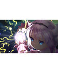 40x20 inches anime girl desk pad with lightning orb, swirling night-sky background, stormy magic art.