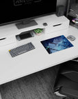 14x10 inches anime girl mouse pad showing a silver-haired girl floating sideways in a neon aqua digital haze.