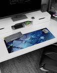 32x12 inches anime mouse pad showing silver-haired girl sideways, green eyes, white high-collar outfit.