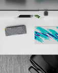 14x10 inches mouse pad featuring vibrant abstract design, blending teal and purple brush strokes for a retro aesthetic and creative workspace.