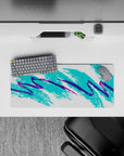 28x12 inches mouse pad with vibrant abstract design, capturing bold teal and purple brush strokes for a retro vibe and creative energy.