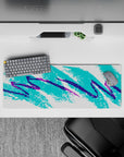 32x12 inches mouse pad with vibrant abstract design, featuring bold teal and purple brush strokes for creative expression and 90s nostalgia.