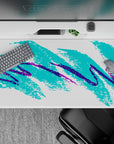 40x20 inches desk pad with abstract design, showcasing bold teal and purple brush strokes for a playful, retro vibe perfect for creative expression.