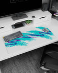 Modern 32x16 inches mouse pad featuring vibrant abstract design, with bold teal and purple brush strokes for a creative, retro 90s-inspired look.