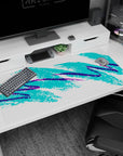 Large 40x20 inches desk pad featuring vibrant abstract design, blending bold teal and purple brush strokes to evoke 90s nostalgia and creativity.