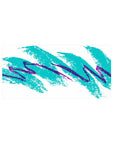 Mouse pad featuring vibrant abstract design, 32x16 inches, with bold teal and purple brush strokes for a retro, creative workspace vibe.