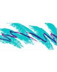 Desk pad featuring vibrant abstract design, 36x16 inches, with bold teal and purple brush strokes, capturing a nostalgic, creative energy.