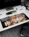 Artistic 36x16 inches mouse pad featuring Rem and Ram design, with soft lighting and delicate expressions for a calming, elegant touch to your desk.