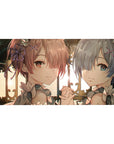 Mouse pad featuring Rem and Ram design, 40x20 inches, with soft lighting and delicate expressions for a calming, elegant anime-inspired vibe.
