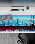 36x16 inches mouse pad with Asuka Langley Soryu, featuring a cyberpunk cityscape and fiery determination, for a bold and powerful anime effect.